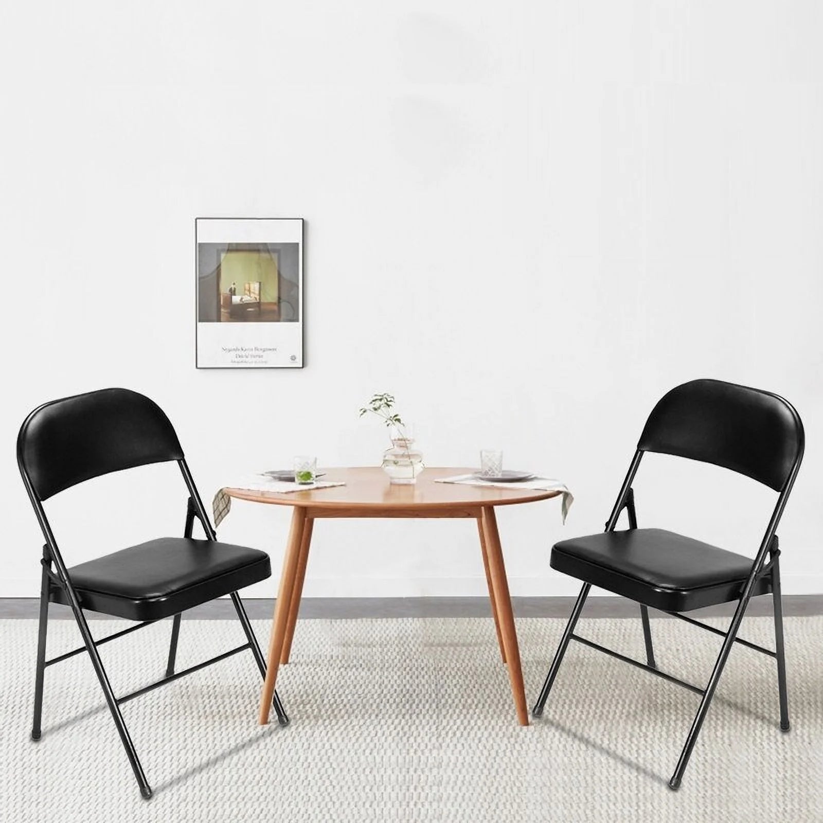 Folding Chairs with Leather Padded Seats Black for Home Office 6-Pack