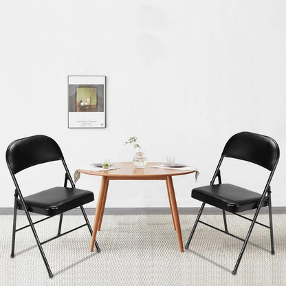 Folding Chairs with Leather Padded Seats Black for Home Office 6-Pack