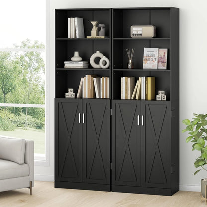 Loomie Industrial Boolshelf with Door, 6 Tier Farmhouse Book Shelf with Adjustable Shelves,70" Tall Display Etagere Bookcase,Floor Standing Unit Book Case Furniture for Home Office,Living Room (Black)