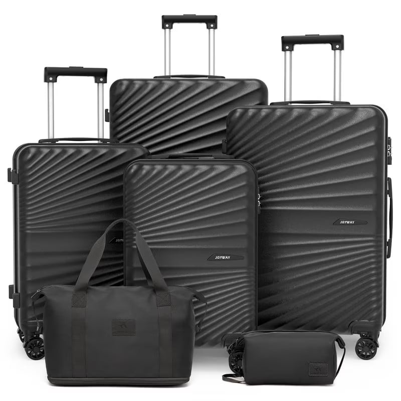 Joyway 6-Piece Hardside Luggage Set with Spinner Wheels and TSA Lock, Lightweight Carry-On Luggage Set for School, Travel, Weekend (Black)