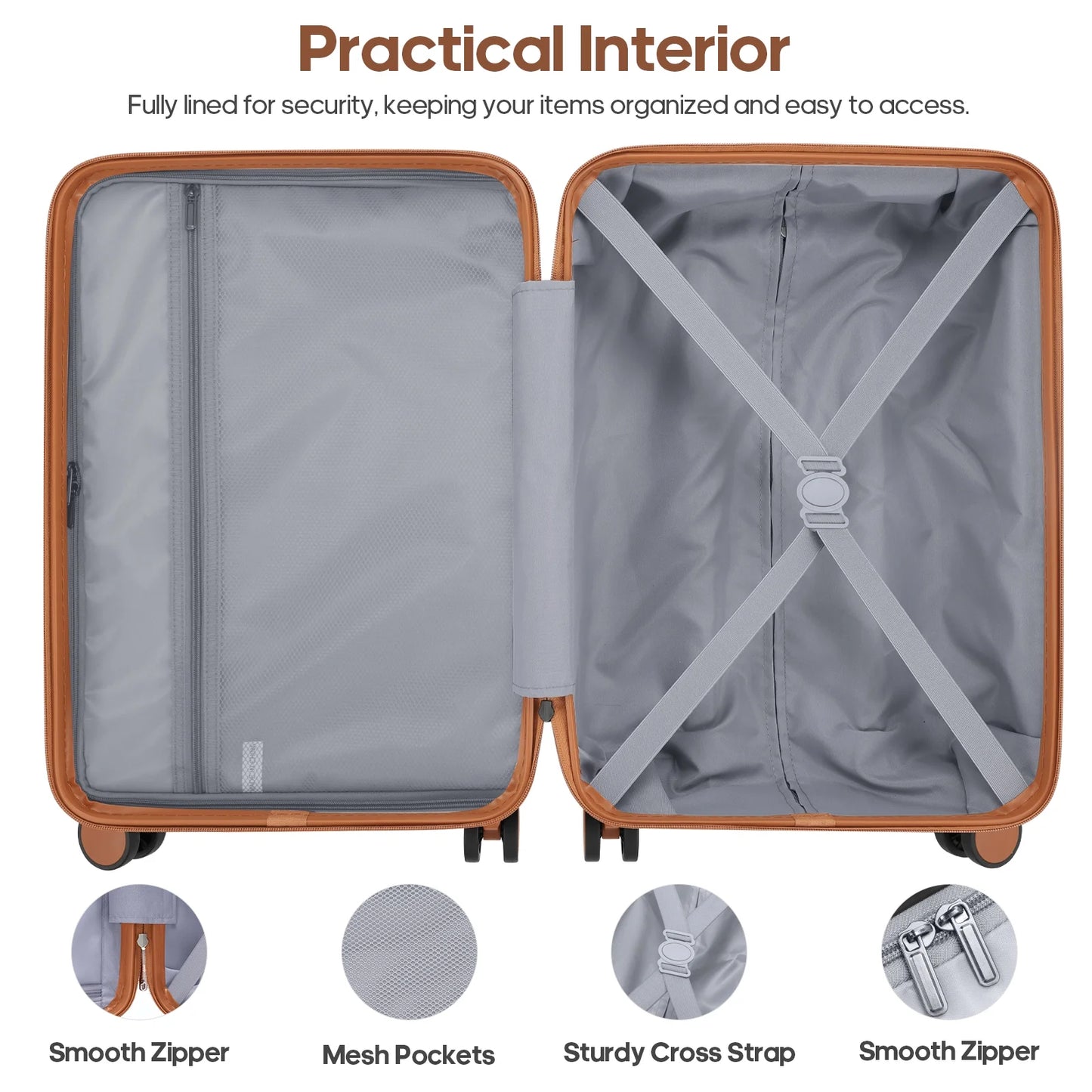 MIUSSE Carry on Luggage Set 3 Piece Hard Shell Luggage Sets with Spinner Wheels TSA Lock Carry on with Backpack Set