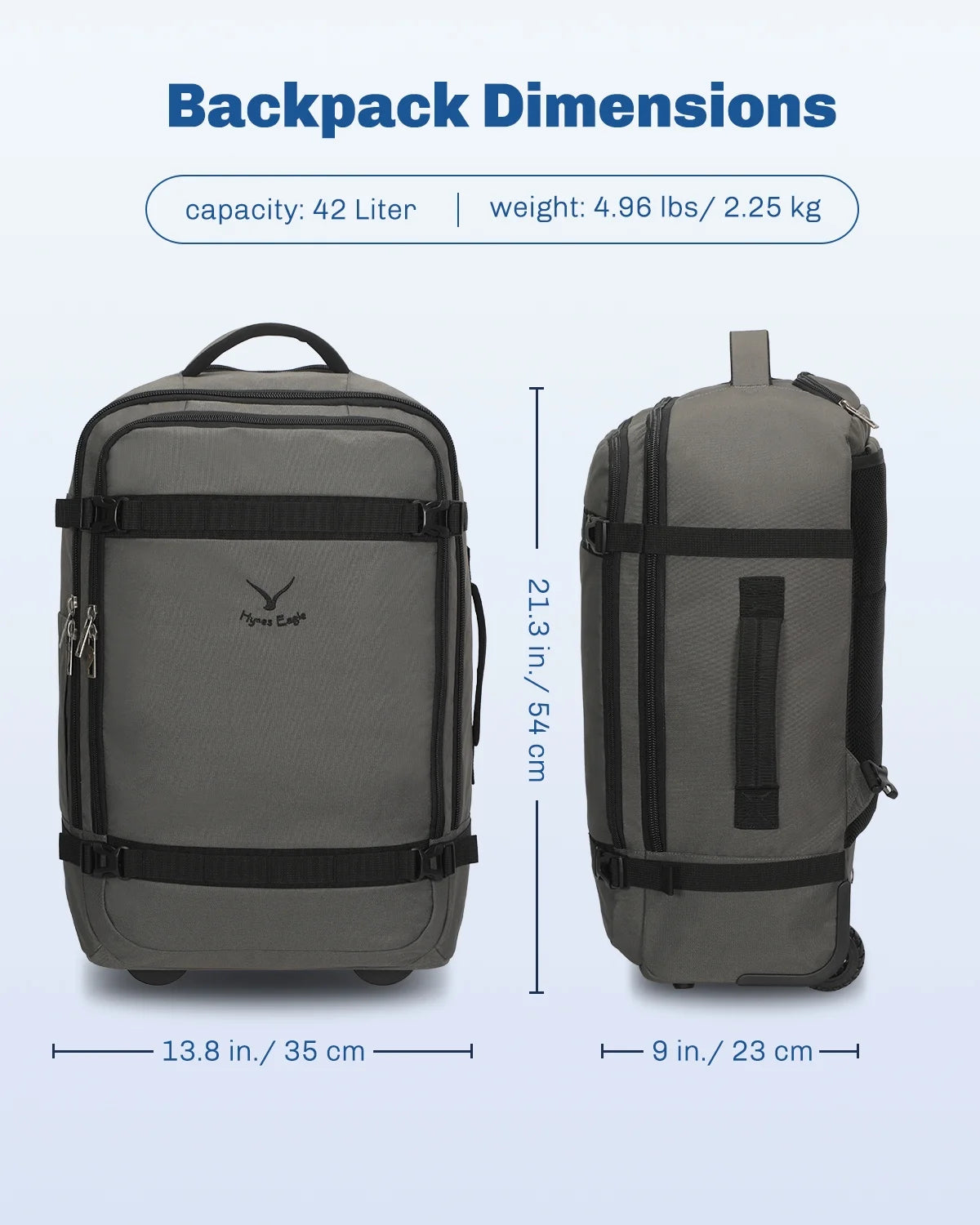 Hynes Eagle 22" Hybrid Carry-On Luggage, Softside Rolling Backpack, Grey