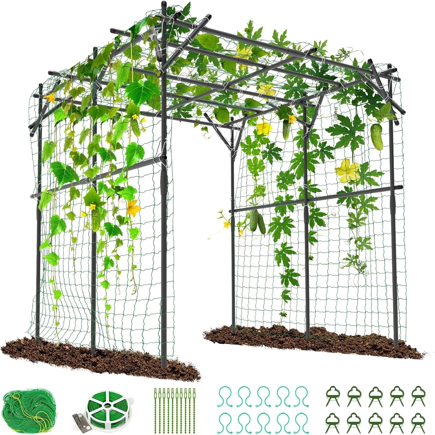 Slsy Tall Garden Arch Trellis for Climbing Plants, 79'' L x 79'' W x 79'' H Large Grape Vine Support Arch Arbor Trellis Plastic-Coated Metal Garden Arch Trellis for Climbing Plants