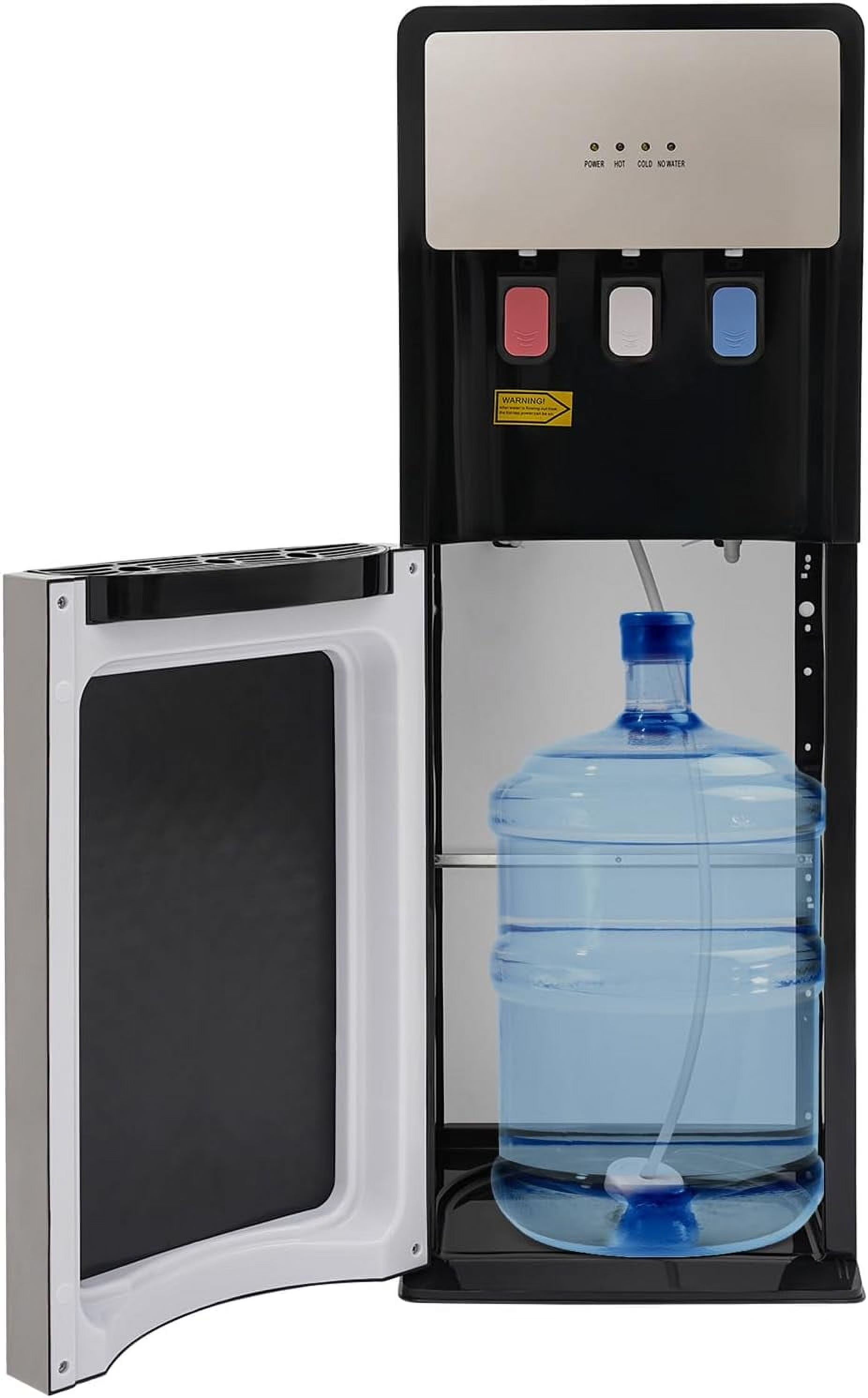 Bottom Loading Water Cooler Dispenser, Storage Cabinet Drinking Fountain Hot & Cold Standing Water Dispenser with Anti-Scalding Design Safety Lock for Home Office (Silver Grey)