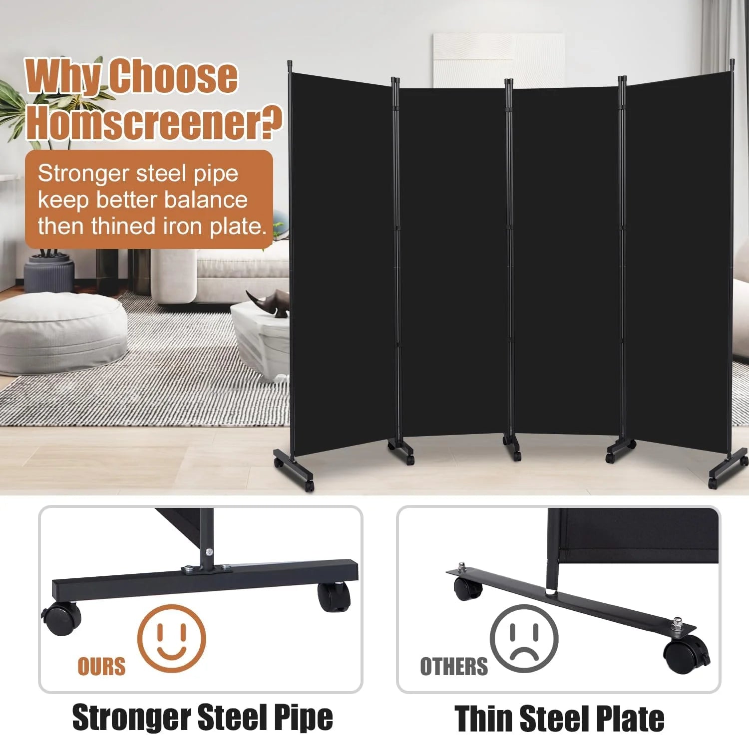 Room Divider Folding Privacy Screens with Wheels, 6FT Tall Divider for Room Separation, 3 Panel Movable Room Partitons and Dividers, Indoor Room Dividers Panel with Non-See Through Fabric for Office