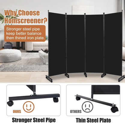 Room Divider Folding Privacy Screens with Wheels, 6FT Tall Divider for Room Separation, 3 Panel Movable Room Partitons and Dividers, Indoor Room Dividers Panel with Non-See Through Fabric for Office