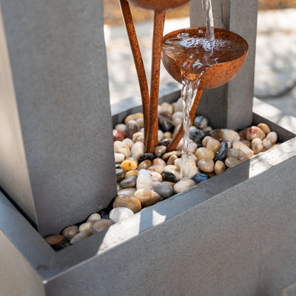 XBrand Metal Sculptural Multi-tiered Flower Water Fountain, Gray and Bronze, 38" Tall