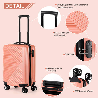 Carry On Luggage, 20" Hardside Suitcase ABS Spinner Luggage with Lock - Crossroad in Rosegold