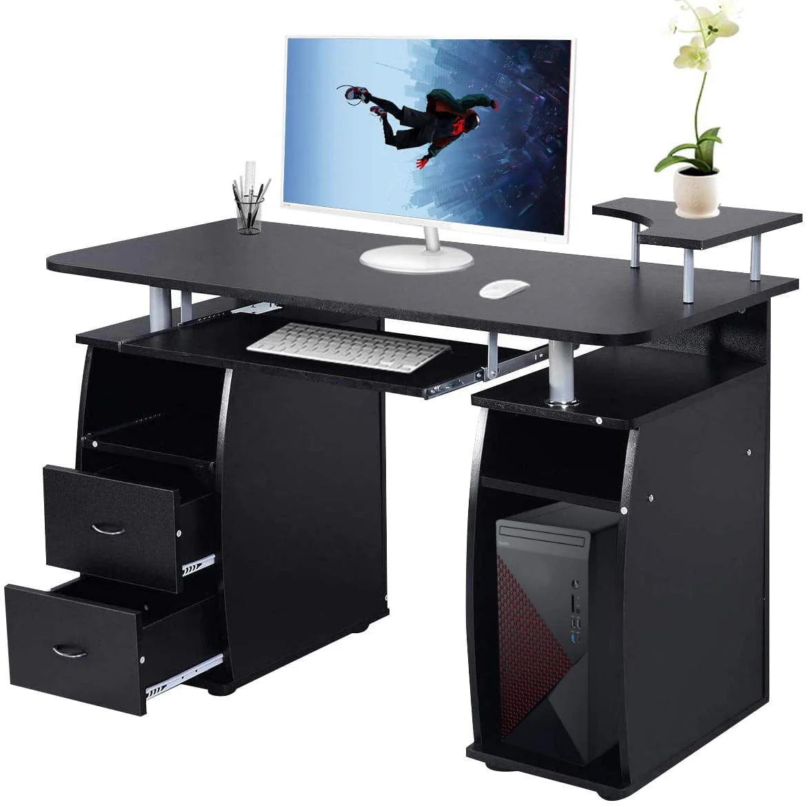 Ktaxon Black Home Office Computer PC Desk Table Work Station,Office Home Raised Monitor & Printer Shelf Furniture