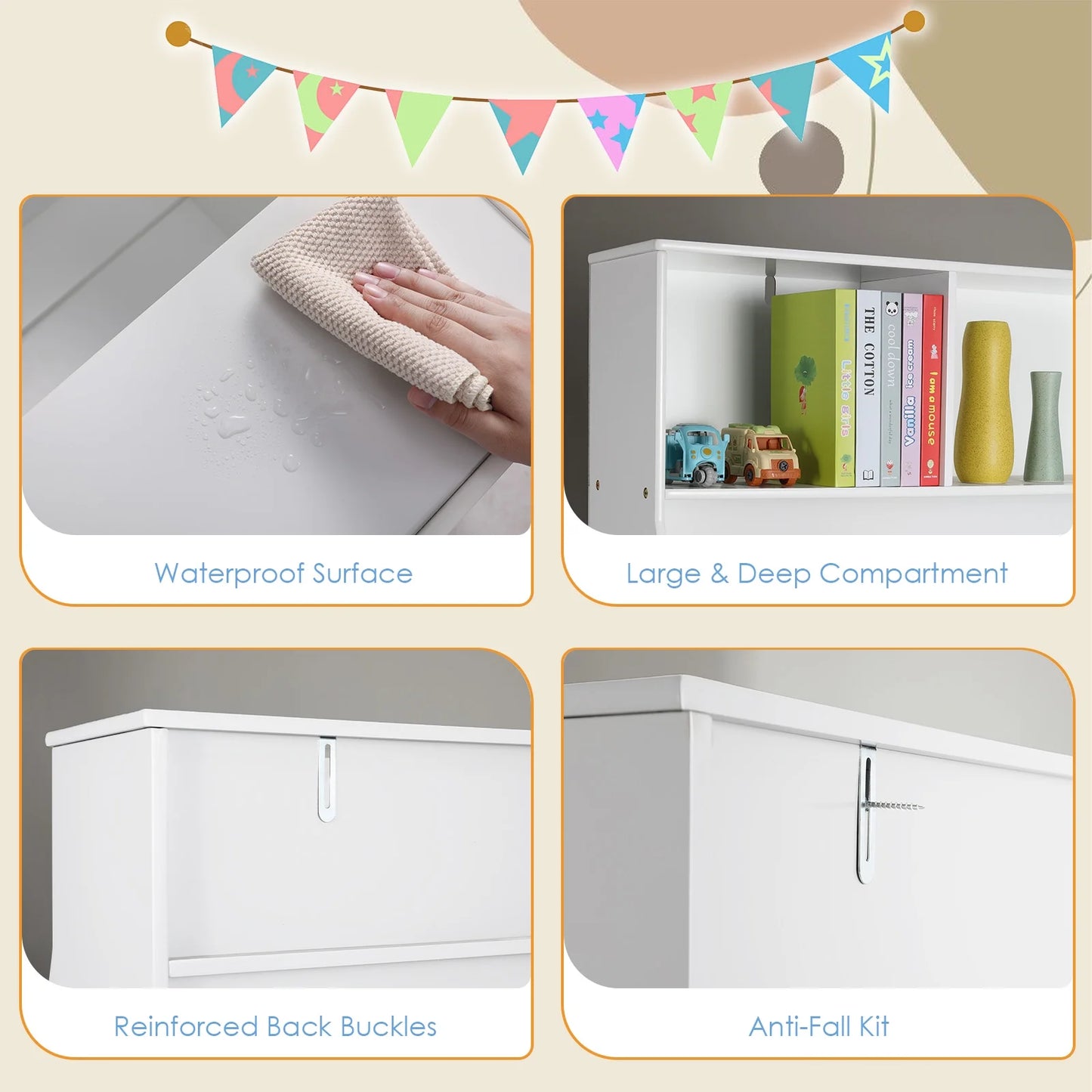 Arlopu Kid's Toy Storage Cabinet Wood Kids Bookshelf Toddler Toy Storage Organizer for Playroom, Bedroom, Living Room, Nursery