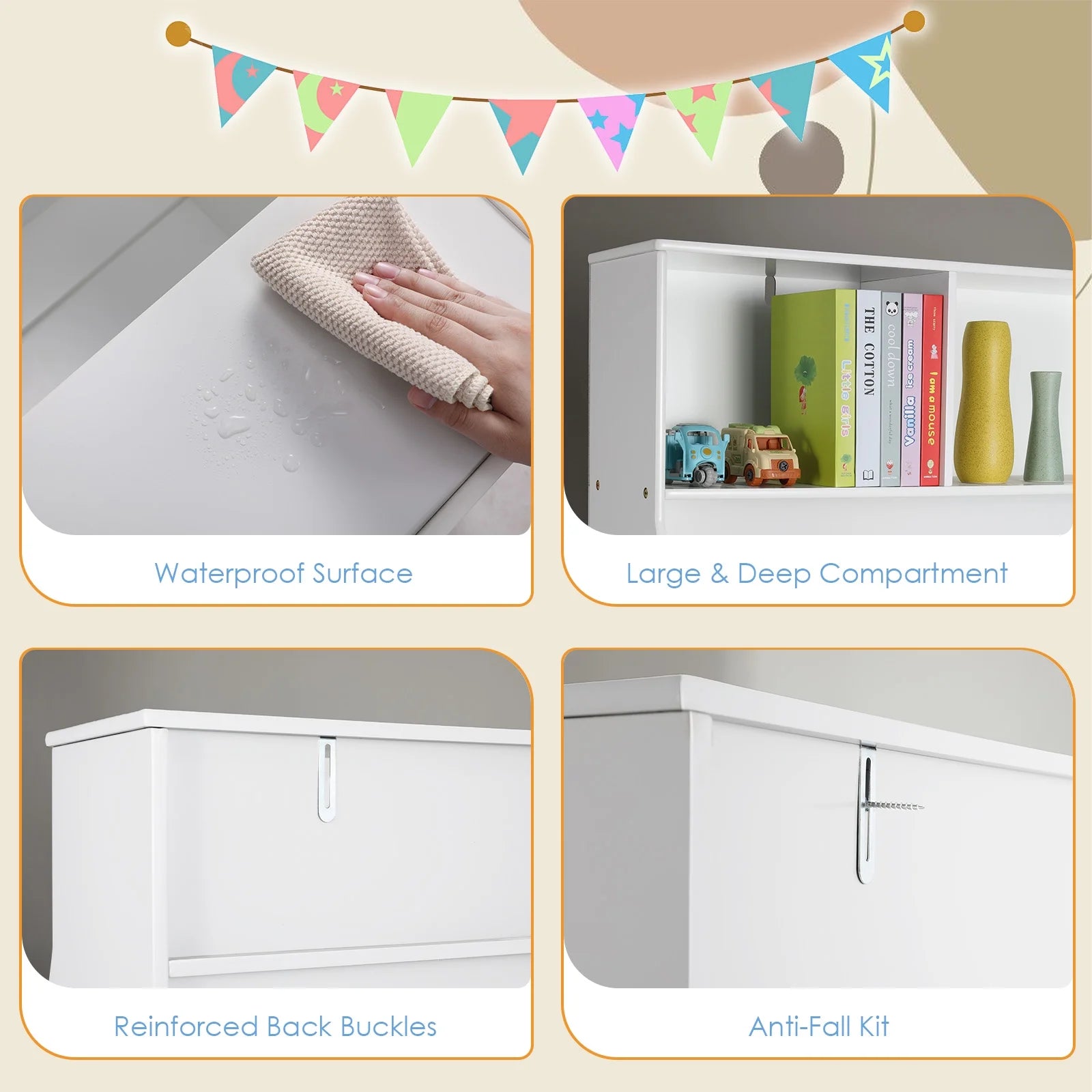 Arlopu Kid's Toy Storage Cabinet Wood Kids Bookshelf Toddler Toy Storage Organizer for Playroom, Bedroom, Living Room, Nursery