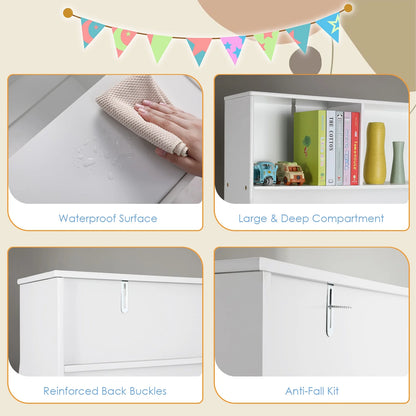 Arlopu Kid's Toy Storage Cabinet Wood Kids Bookshelf Toddler Toy Storage Organizer for Playroom, Bedroom, Living Room, Nursery
