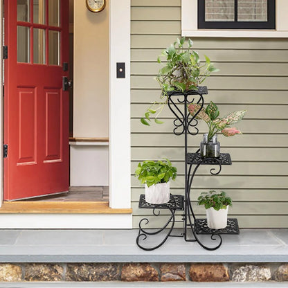Ktaxon 4-Tier Plant Stand Flower Pattern Square Plate Garden Display Holder Home & Garden,Black