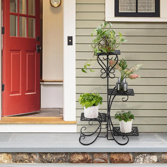 Ktaxon 4-Tier Plant Stand Flower Pattern Square Plate Garden Display Holder Home & Garden,Black
