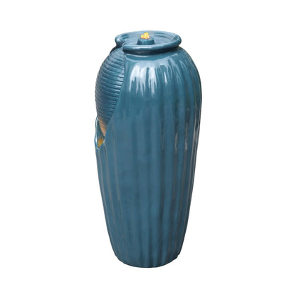 Teamson Home Indoor/Outdoor Glazed Contoured Vase Water Fountain for Backyard with LED Lights, Blue