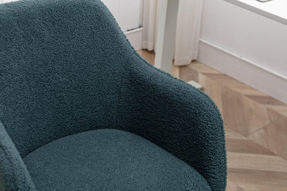 Modern Swivel Desk Chair, Teddy Fabric Home Office Task Chair Adjustable Swivel Mid-Back Cute Upholstered Accent Vanity Armchair with Gold Metal Legs and Universal Wheel for Home Office, Green