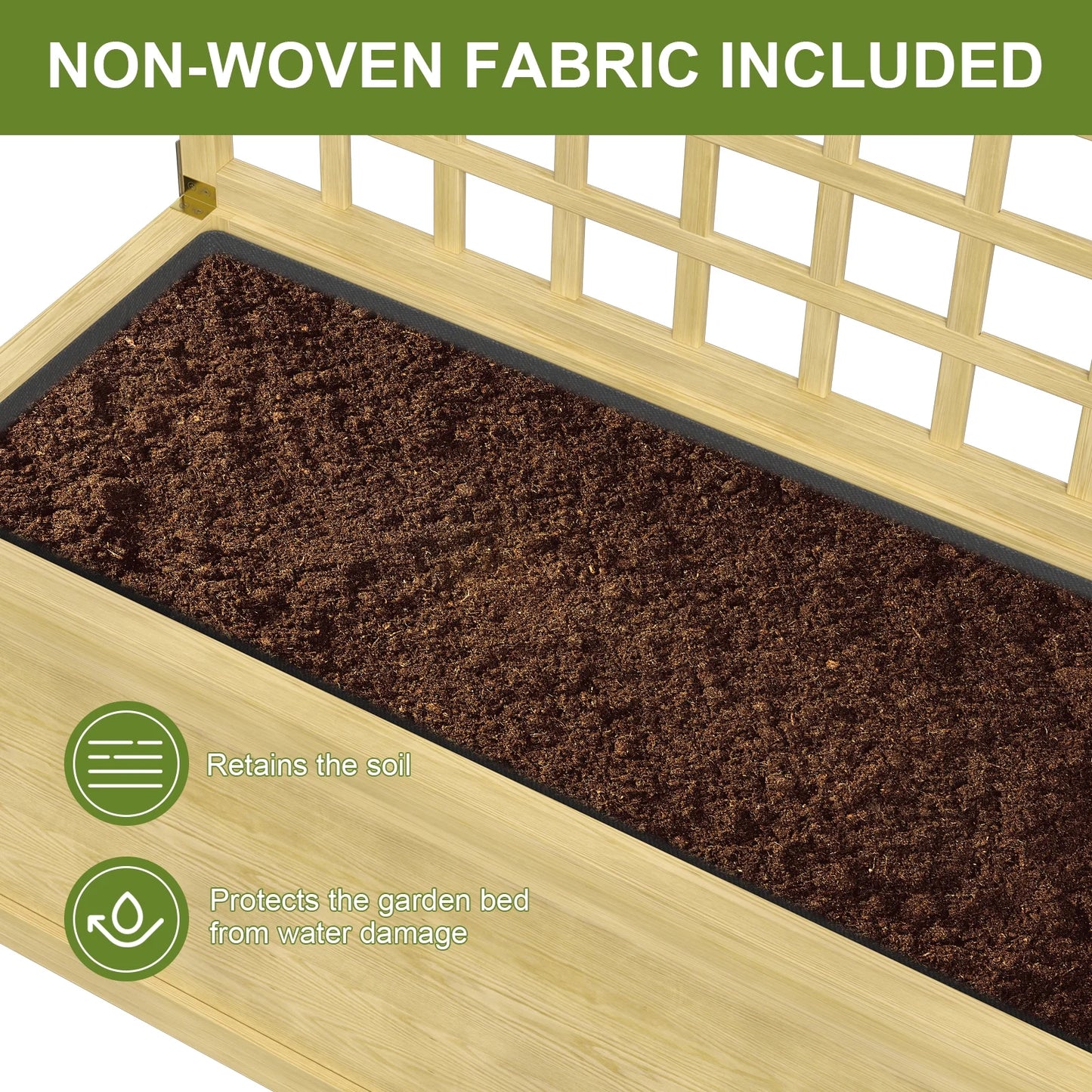 Slsy 63" Screen Raised Garden Bed, Wooden Planter Box with Hanging Roof & Drainage Holes, Indoor Outdoor Elevated Planter for Vine, Climbing Plants, Flowers, Patio & Garden