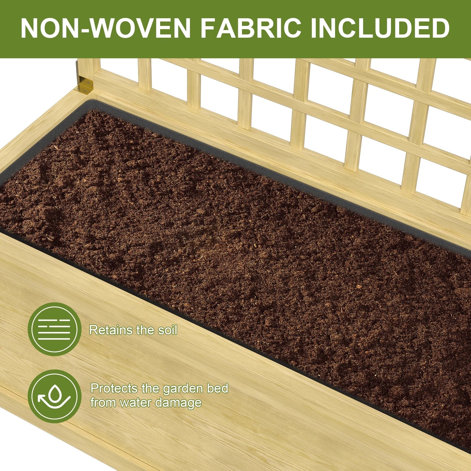 Slsy 63" Screen Raised Garden Bed, Wooden Planter Box with Hanging Roof & Drainage Holes, Indoor Outdoor Elevated Planter for Vine, Climbing Plants, Flowers, Patio & Garden