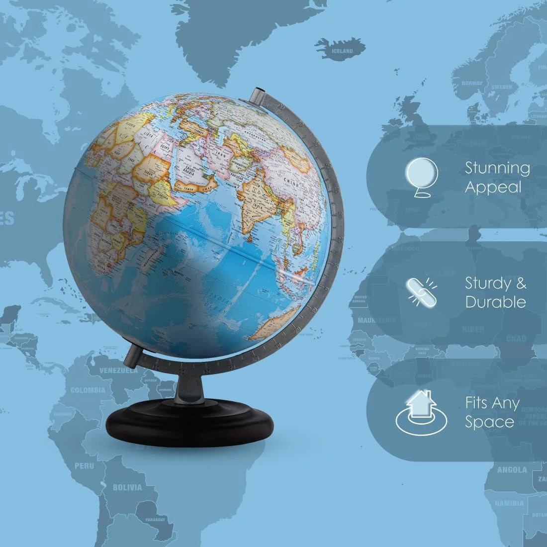 Waypoint Geographic Mariner Plus Globe, 12" Blue Ocean-Style World Globe, Up-to-Date Reference Globe for Home and Office Decor, 17° H x 13.5° W x 12° D
