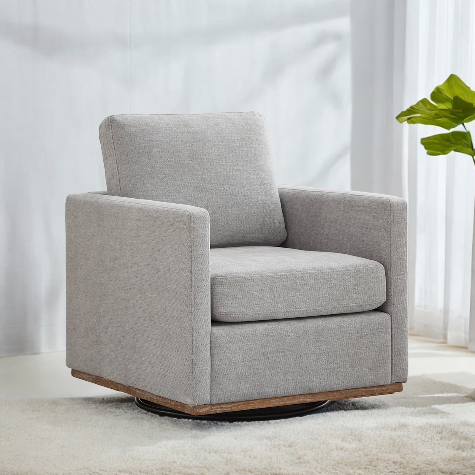 Swivel Accent Chair360 Degree Square Swivel Chair for Living Room, Mid Century Modern Upholstered Swivel Barrel Chair,Comfy Sofa Armchairs for Bedroom,Nursery,Chenille(Beige)