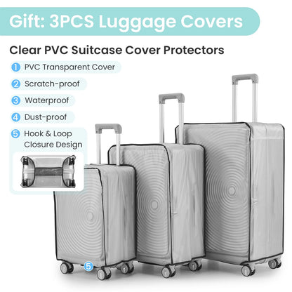 POWANLI 3 Piece Luggage Sets (20''24''28''), PC Hard Shell Expandable Lightweight Carry On Luggage, with Front Pocket and Spinner Wheels, TSA Lock, Airline Approved(Mint Green)