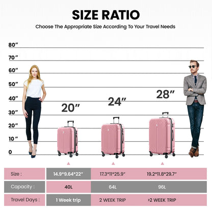 Luggage Expandable Hardside,PC ABS Lightweight Checked Suitecase with Spinner Wheels,TSA Lock,28 inch Pink