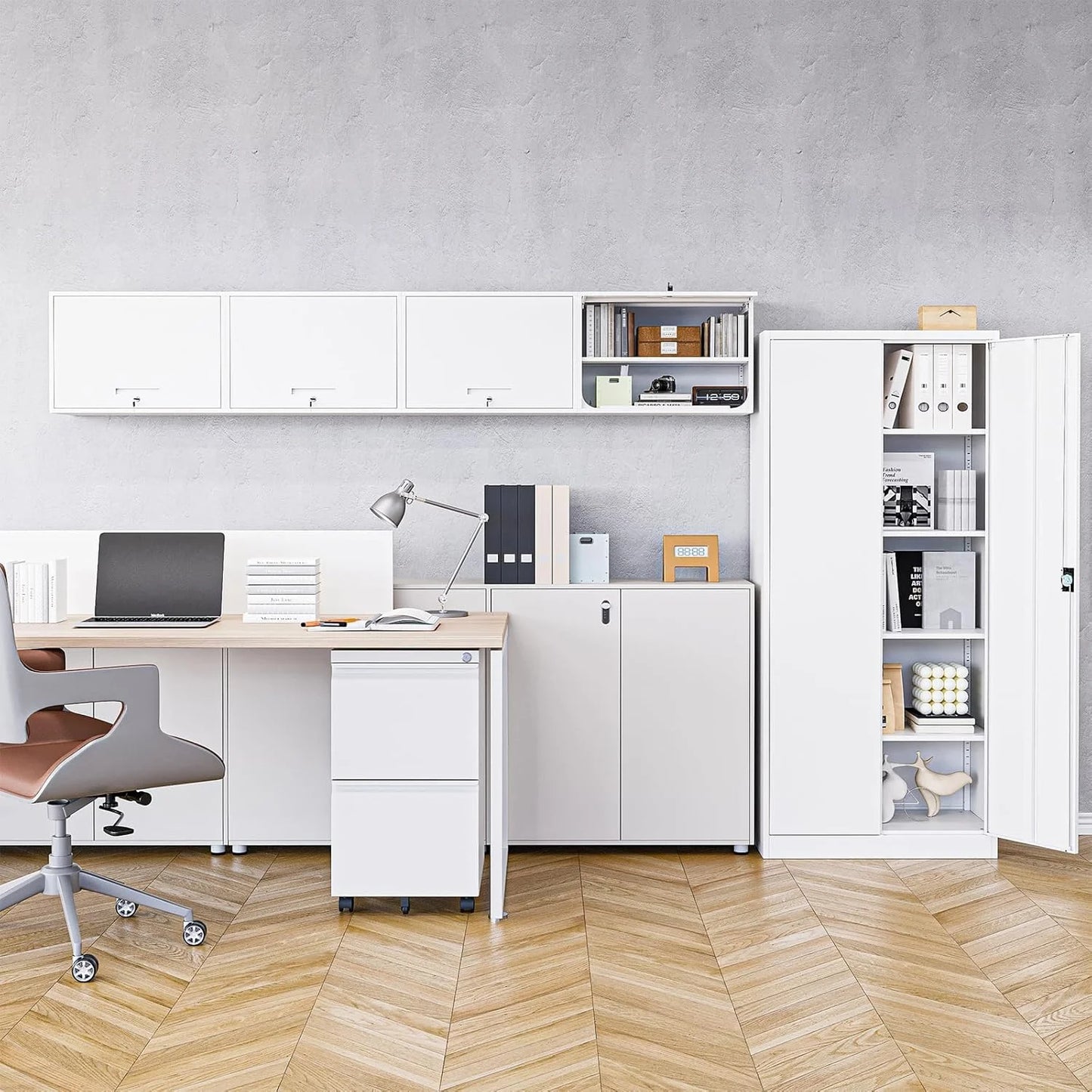 MIIIKO Wall Cabinet with Door and Shelf, Wall Mounted Metal Storage Cabinets, Locking White Floating Cabinet for Garage, Home Office, Kitchen and Pantry