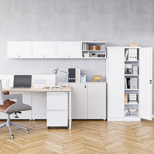 MIIIKO Wall Cabinet with Door and Shelf, Wall Mounted Metal Storage Cabinets, Locking White Floating Cabinet for Garage, Home Office, Kitchen and Pantry