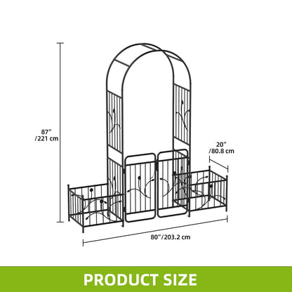 Uforic 87" Metal Garden Arbor Arch with Gate and Planter Boxes, Garden Trellis for Climbing Plants, Patio Wedding Party Lawn Arches Decoration, Black