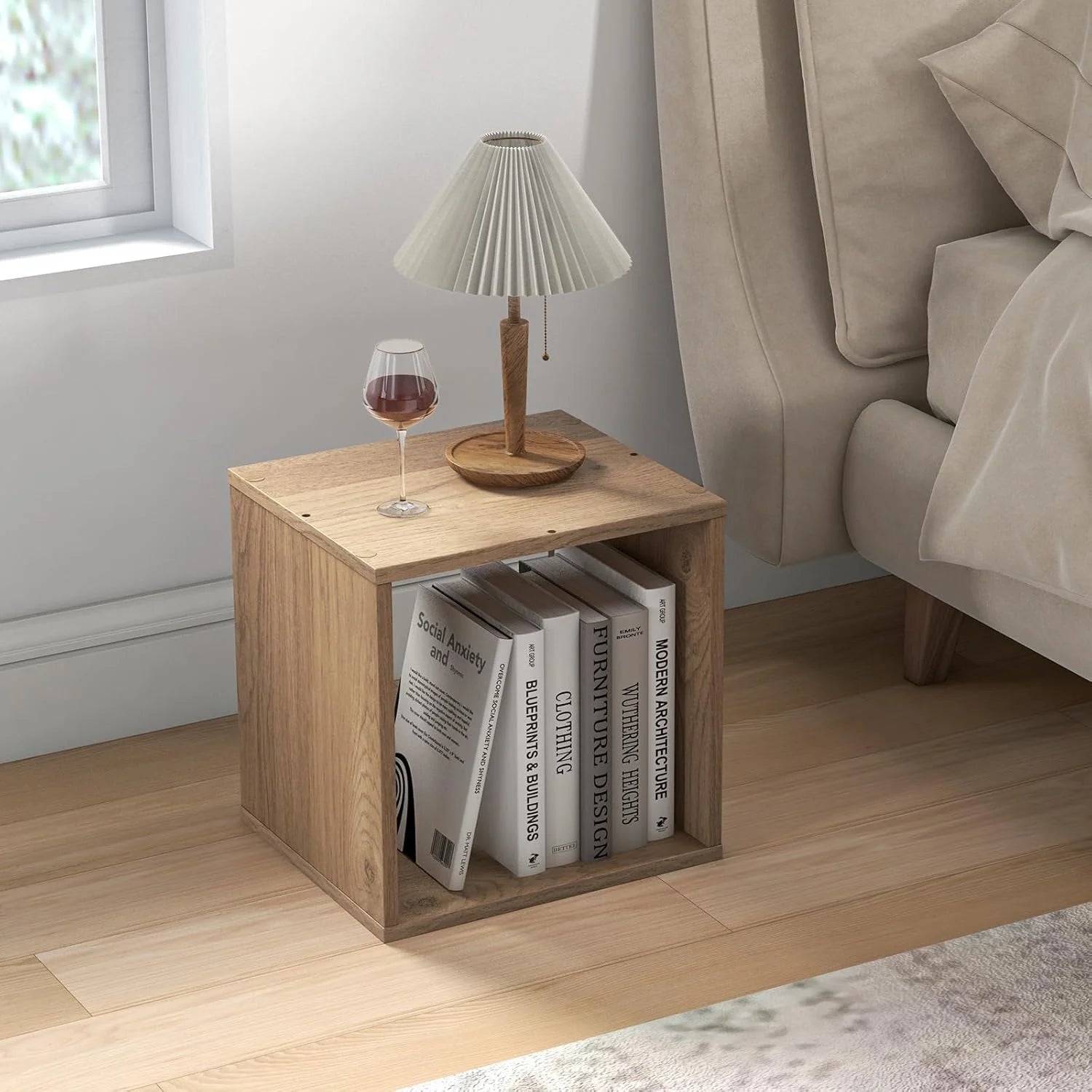 4 Stackable Bookshelf Cubes, Cubical Storage Organizer with 4 Removable Open Shelves, Small Book Shelves for Small Spaces, Cube Book Shelf for Bedroom, Living Room, Home Office (Natural)