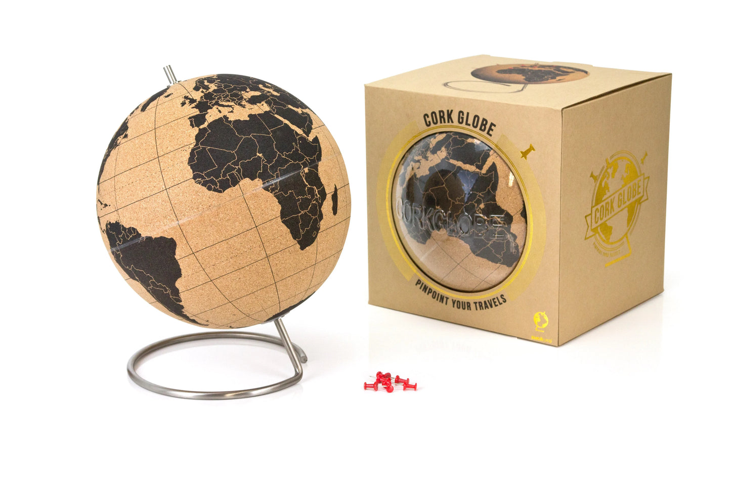 Suck UK | Large Black Cork Globe Map | With Push Pins | 10° ? 25cm