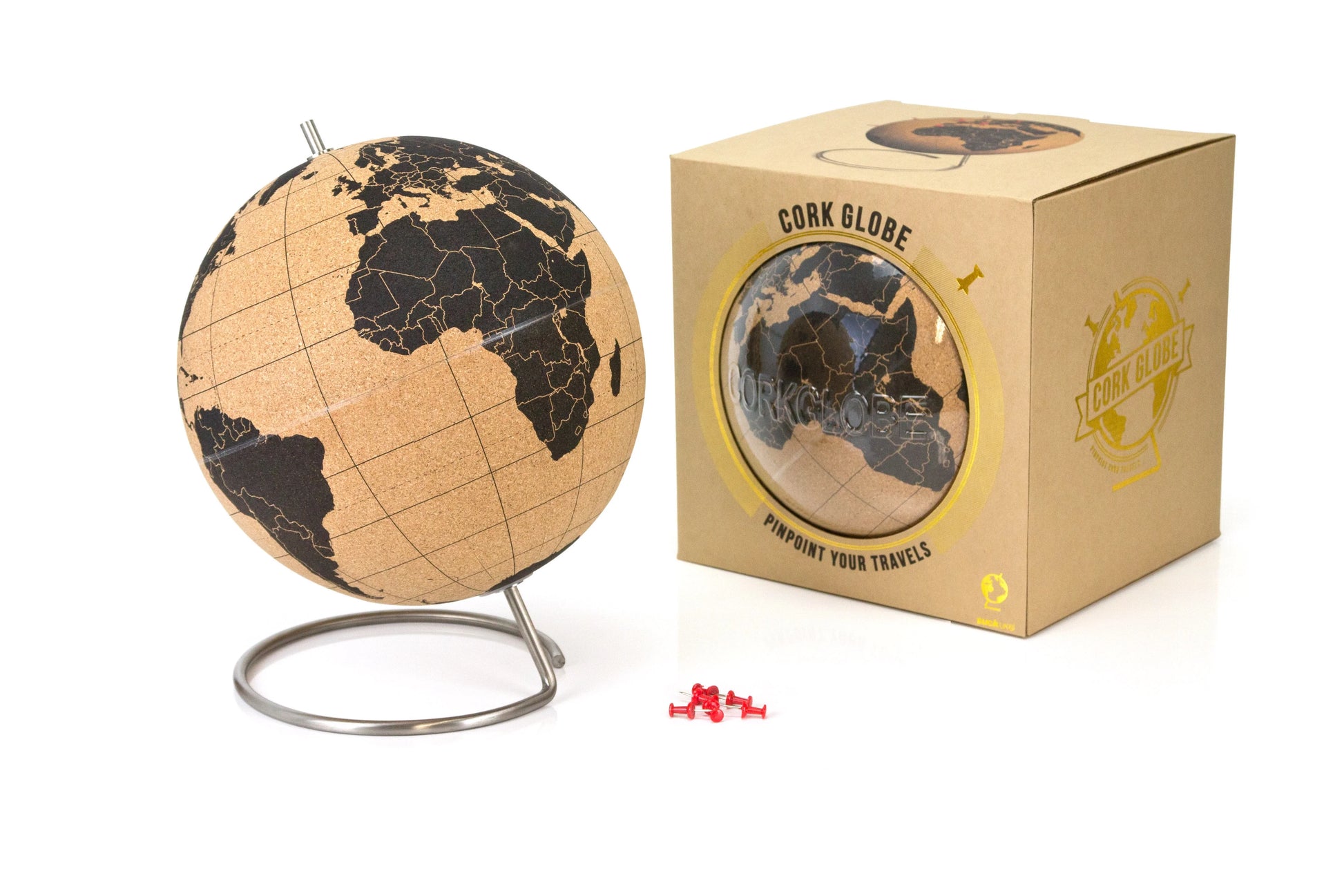 Suck UK | Large Black Cork Globe Map | With Push Pins | 10° ? 25cm