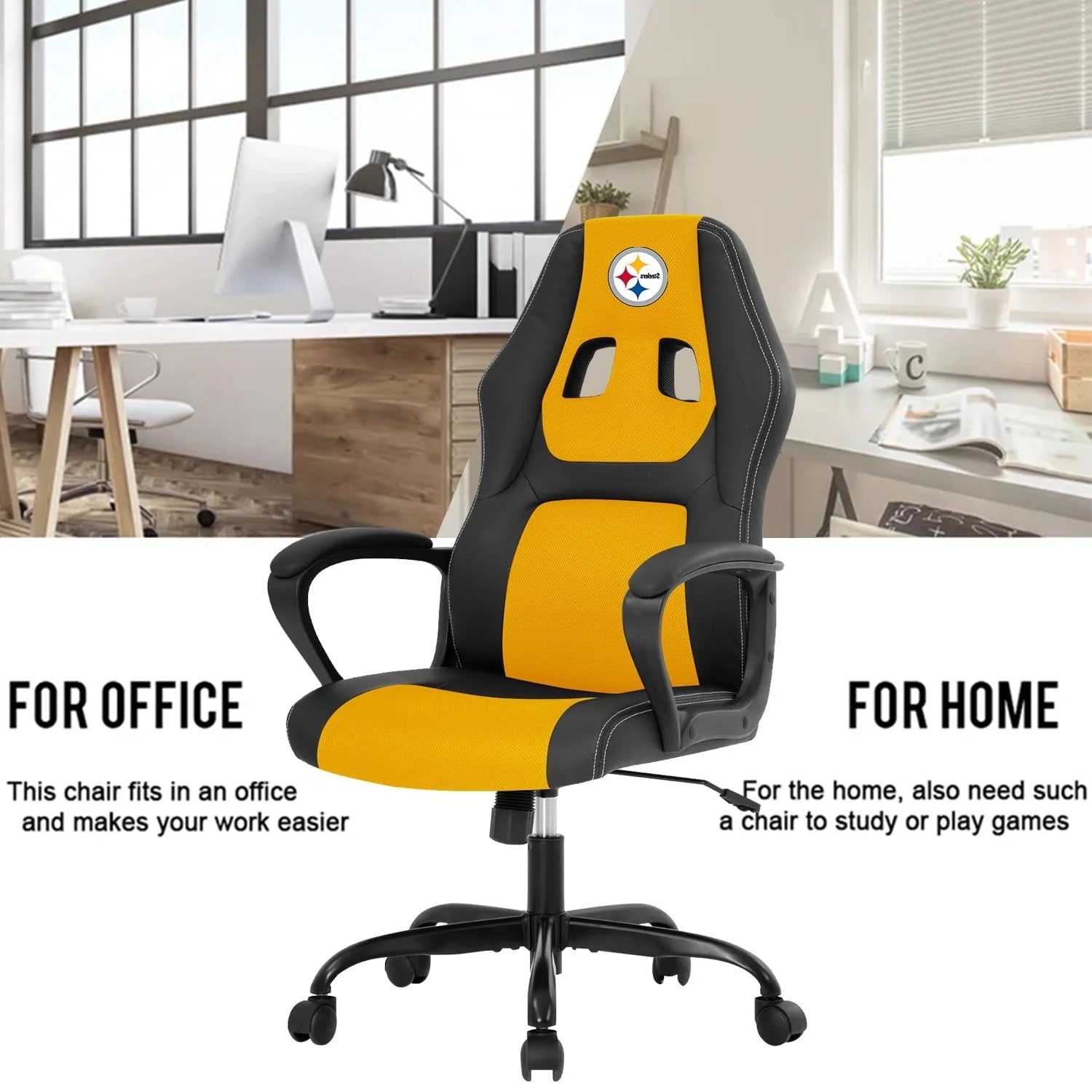 PC Gaming Chair Office Chair Ergonomic PU Leather Gamer Chair Executive Computer Chair with Lumbar Support for Home Office, 18.1"D x 19.3"W x 45"H, Yellow