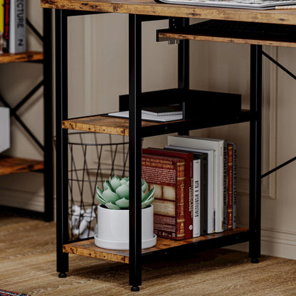 IRONCK Industrial Computer Desk 55", Home Office Desk with Printer Monitor Stand Large Workstation with Storage Shelves and CPU Stand, Studying Writing Table for Home Office, Vintage Brown