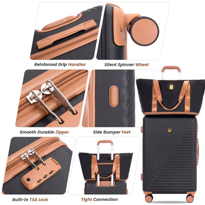 Landisun Luggage Sets 6 Piece Hardshell ABS Suitcase Set with TSA Lock, Travel Luggage with Portable Bag, Black