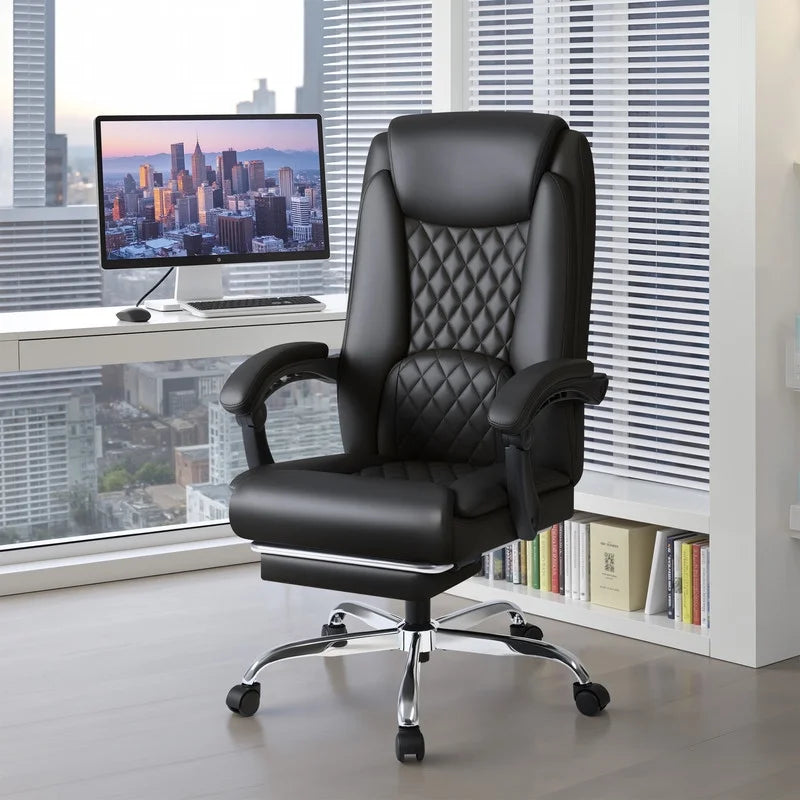 Homall Home Office Chair Adjustable Executive Leather Chair With Arms Ergonomic High Back Cushion Lumbar Back Support Computer Desk Chair,Black
