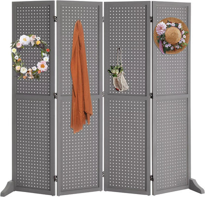 Bonnlo 4 Panel Pegboard Freestanding, 5 FT Portable Display for Craft Show Jewelry, Wooden Folding Room Divider