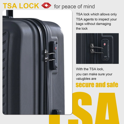 Travelhouse 3 Piece Hardside Luggage Set Hardshell Lightweight TSA Lock Spinner Wheels Suitcase with Backpack and 5 Packing Cubes.Black