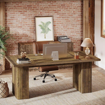 Tribesigns 63-Inch Farmhouse Executive Desk, Office Desk with Double Pedestal, Rustic Brown Executive Computer Workstation for Home Office