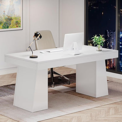 Tribesigns 55 Inches Executive Desk, Mid-Century Modern Home Office Desk with Double Trapezoid Base