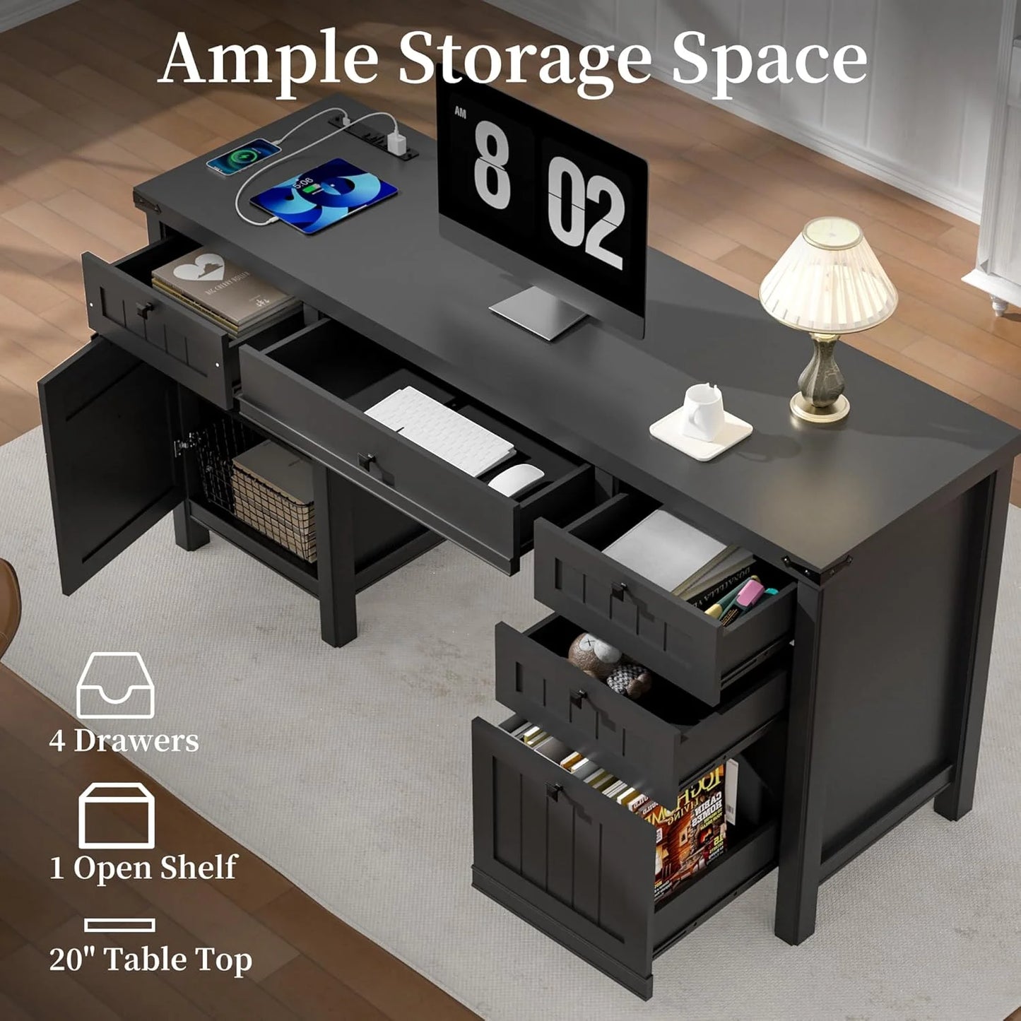FIAKOA 45"Executive Desk, Modern Farmhouse Computer Desk with Drawers & Cabinet, White Home Office Desk Writing Workspace for Work Study