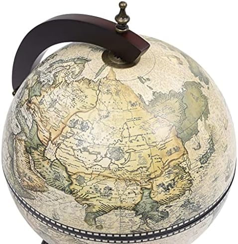 Green & Brown Tabletop Globe Wine Stand - Eucalyptus Wood with Antique Replica Frescoes and 16th Nautical Maps - Assembly Required