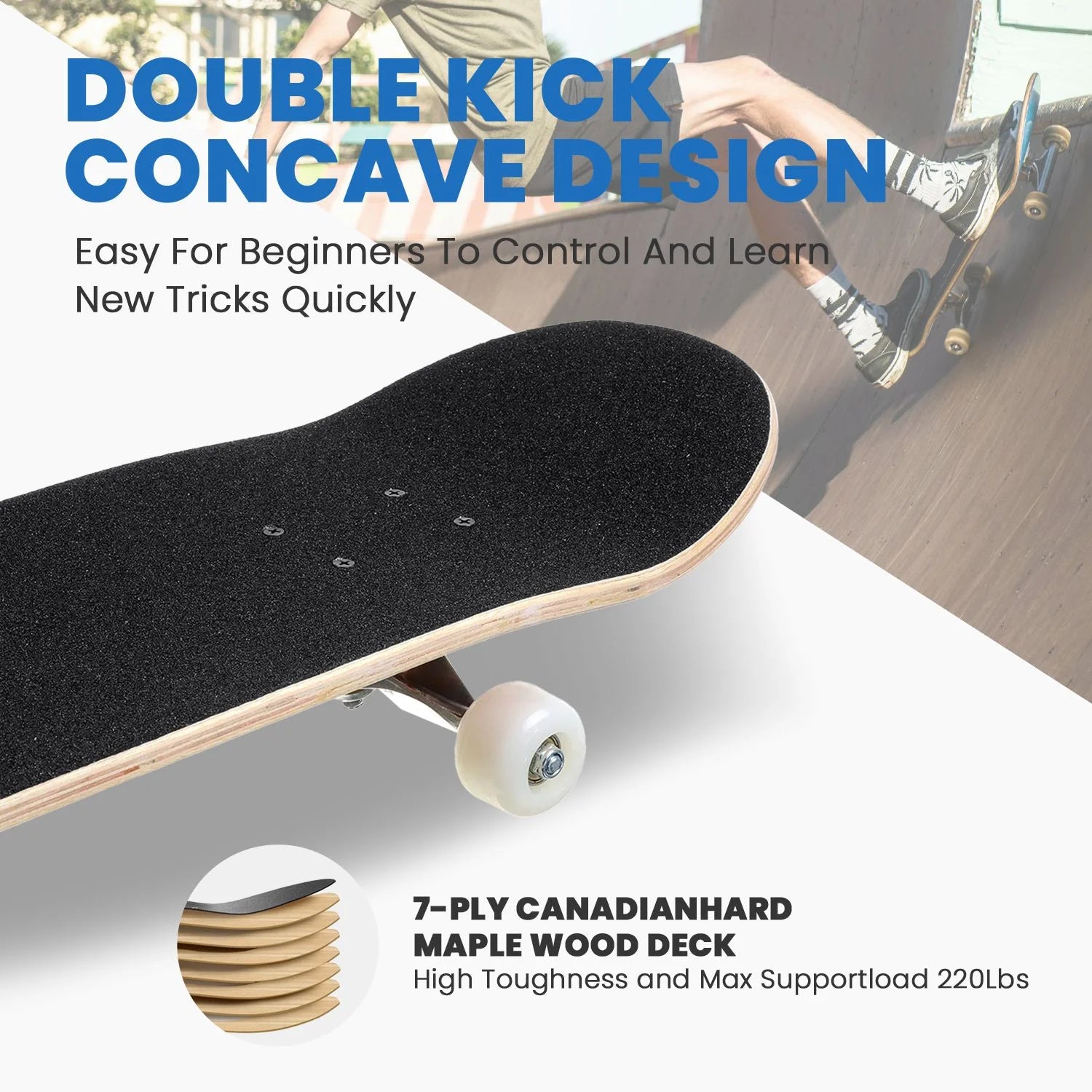31'' Complete Skateboard for Kids 7 Layer Canadian Maple Double Kick Deck Skateboards sunset palm trees trendy purple design for congratulation Boys Skate Board for Girls Beginner Adult