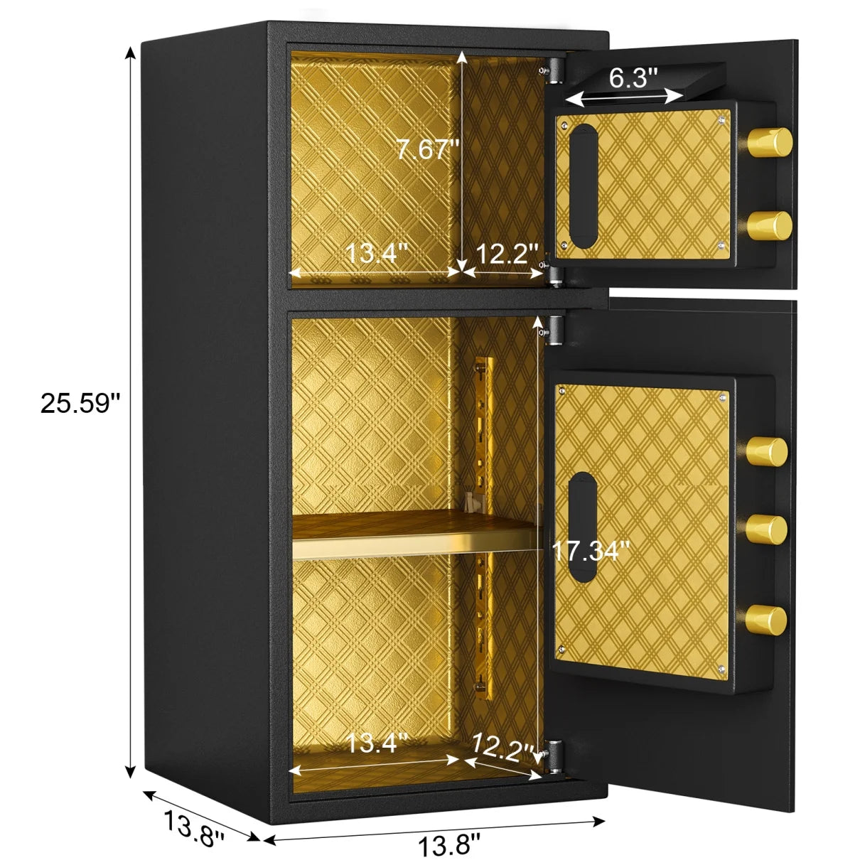 Large Double Door Security Safe Box, 6.0 Cubic Feet Home Safe Lock Box with Big Fireproof Waterproof Safe Bag, 25.6 in Digital Safes with Dual Alarm and Hidden Code Function for Home Office, Black