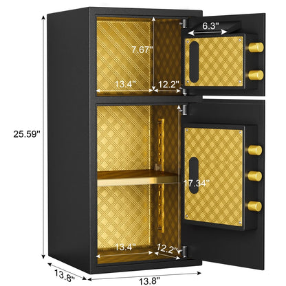 Large Double Door Security Safe Box, 6.0 Cubic Feet Home Safe Lock Box with Big Fireproof Waterproof Safe Bag, 25.6 in Digital Safes with Dual Alarm and Hidden Code Function for Home Office, Black