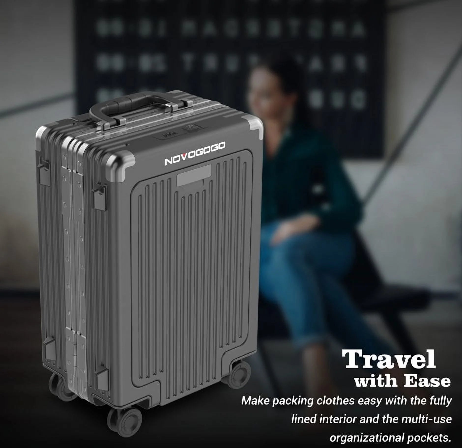 Phantomgoggo Hard Shell Carry On luggage with Front Open Laptop Compartment with Tsa Locks Suitcase with Spinner Wheels Luggage with Telescopic Handle 22 x14.5x 9 Inches