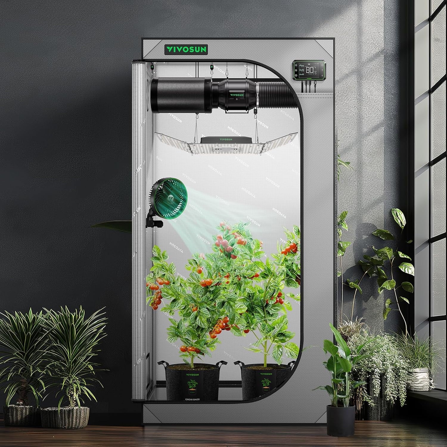 VIVOSUN G336 36"x36"x72" Grow Tent, 3x3 FT Advanced Gray Mylar Tent with 19mm Poles, Observation Window and Floor Tray for Hydroponic Plants for VS2000/VS3000