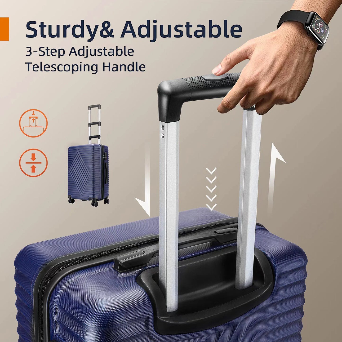 Vebreda Luggage Sets 3 Piece 20/24/28 inch Suitcase Sets Hardside Luggage Set, Navy Blue