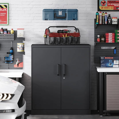 Metal Garage Storage Cabinet with 2 Doors and 2 Adjustable Shelves - 35.5" Steel Lockable File Locking Counter Cabinet for Home Office,Gym,SchoolBlack