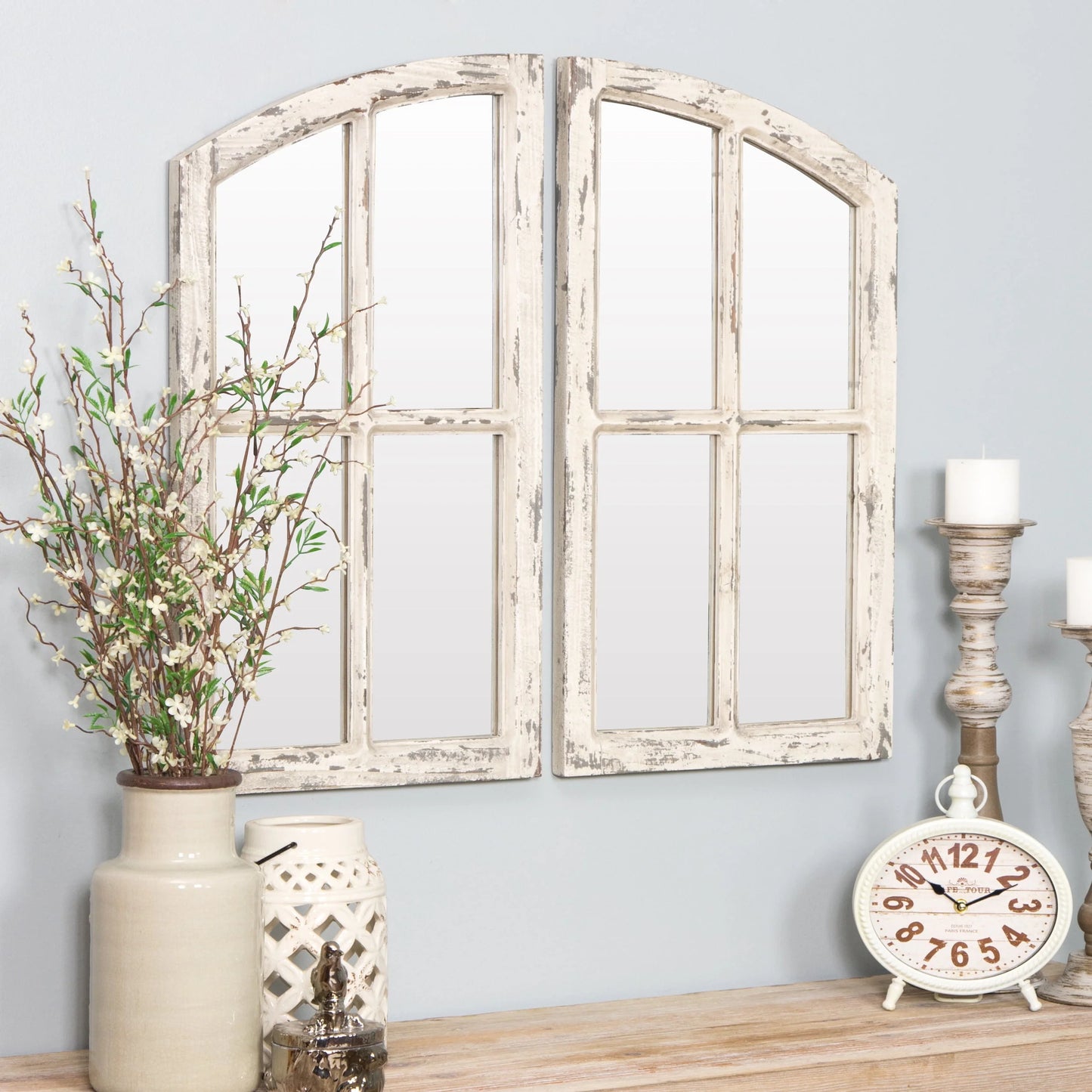 Jolene Arch Window Pane Mirrors Off-White 27" x 15" (Set of 2) by Aspire